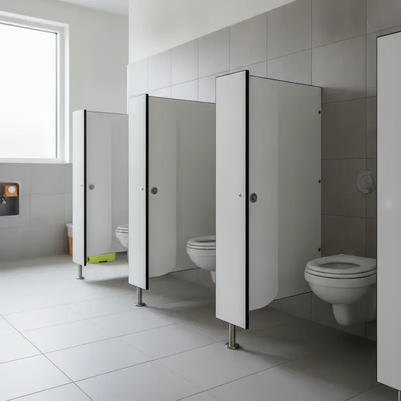 Toiletbåse til børn i hvid kompaktlaminat med sort kerne på justerbare ben
