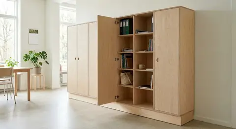 Højskab med åben reol i klar olie
