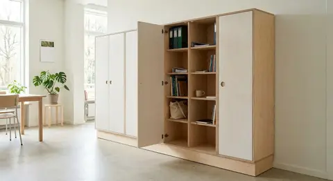 Højskab med åben reol i cotton white