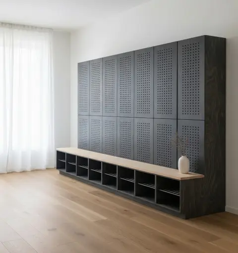 Garderobeskabe med perforerede låger i charcoal