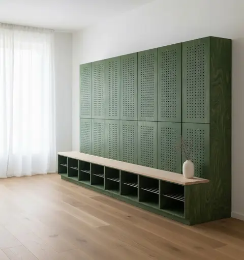 Garderobeskabe med perforerede låger i fern