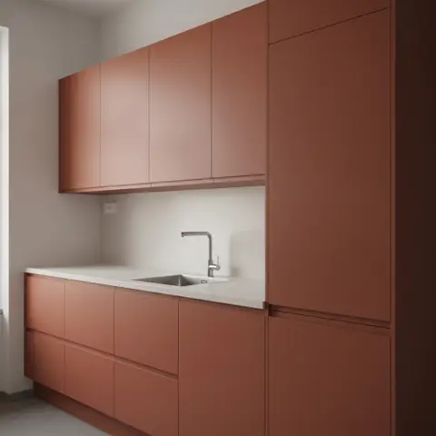 Køkkenvæg i laminat i rosa shade